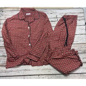 The Cats Pajamas Red Geometric 100% Cotton Long Sleeve Top Pants Womens Set Lg